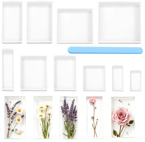 10 Stück Epoxidharz Formen Silikon - Rechteckige und Quadratische Silikonformen Set, Epoxidharz Rechteckige Harz GießEn Formen für Kerzenherstellung, Getrocknete Blumenblätter, DIY-Kunsthandwerk