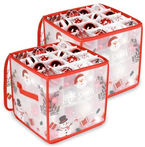 Flow fire Weihnachtskugel Aufbewahrungsbox, Weihnachtskugeln Aufbewahrung 2er Set Aufbewahrungsbox Weihnachtskugeln mit 64 Fächern je geeignet 7 cm Christbaum Kugeln Organizer