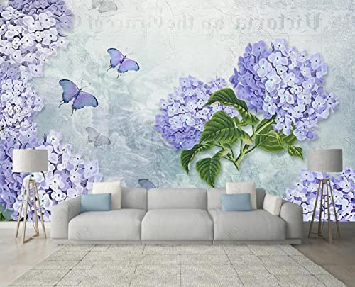 ZXCHEE Papier Peint Panoramique Fleurs Violettes Papillons Papier Peint 3D Tapisserie Mural Salon Chambre Décoration Murale -ZX26433-430x300cm