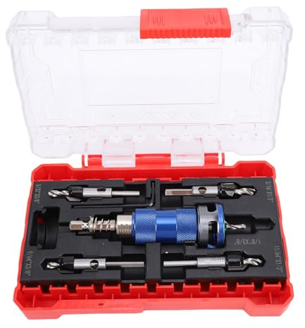 Fydun Juego de Brocas Avellanadoras, Tope de Profundidad Ajustable para Carpintería, Kit de Orificios para Semitornillos de 82 Grados
