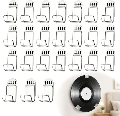 24PCS Vinyl Record Wall Mount Self-Adhesive Acrylic Album Holder for Wall Display No Drill Floating Shelves for Single Album CD Card Magazine Aesthetic Room Decoration for Music Lovers Collectors