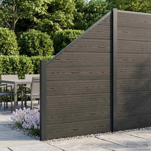 Ziaphsol Zaunset 95 x 180 cm WPC und Aluminium Schwarz wetterfester Sichtschutz Gartenzaun mit modularer Begrenzung, langlebigem Verbundmaterial, einfacher Montage