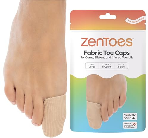 ZenToes Fabric Toe Protectors | Promotes Skin Hydration & Blister Prevention | Medical-Grade Gel Lining | Washable & Reusable Corn, Callus & Ingrown Toenail Relief Between Toes | Large, 5-Pack