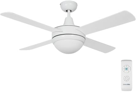 UNIVERSALBLUE Ventilador de Techo Blanco Silencioso con Luz | Ventilador Aspas Reversibles Blanco Madera | Motor Eficiente | Mando a Distancia Control Remoto | Temporizador | Diámetro 106 cm