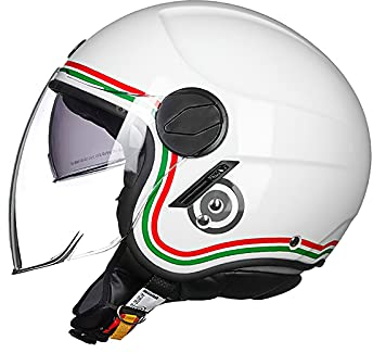 LIONCIANO Casco Moto Demi-Jet Moto Cross Casco Scooter Caschi Motorino Vintage DOT Omologato Donna Uomo, Casco Semiaperto Con Visiera Antigraffio(Italia Bianca, L=57-58cm)