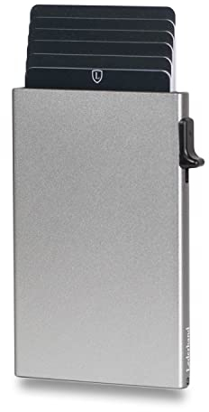 Lederhand® Cardon - Aluminium Mini Kartenhalter mit Platz für bis zu 7 Kreditkarten - Minimalist Wallet - Card Holder aus echtem Aluminium mit RFID-Schutz inkl. Geschenkbox | (Grau)