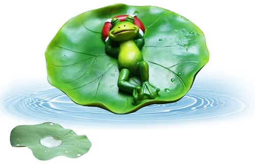 Rachlicy Frosch Deko Garten Miniteich Deko Frosch Figur Schwimmender Frosch für Teichschmuck Frosch Harz schwimmende Froschstatue Netter Frosch Schlafen auf Lotusblatt Style1 21x11x9cm