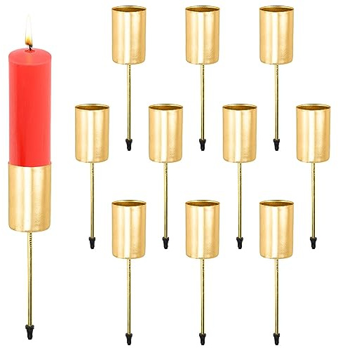 Skytowards 10 Stück Gold Kerzenhalter mit Dorn - Adventskranz Stabkerzenhalter für Weihnachten & Wohnung