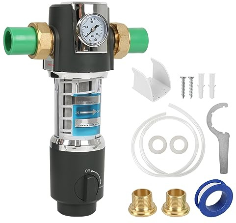 Rückspülfilter, Wasser Vorfilter Sedimentfilter, Wasserfilter Wiederverwendbare, Spin Down Sediment Wasserfilter, Ausspülbarer Feinfilter Water Filter für Brunnenwasser Schlauch (1/2 Thread, Grau)