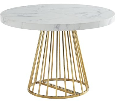 Vente-unique-Esstisch ausziehbar - 2 bis 12 Personen - MDF & Stahl - Marmor-Optik Weiß & Goldfarben - FIRELA