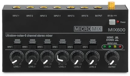 Sound Mixer Ultra Compact Metal Low Noise 6 Channel Stereo Line Mixer for live home studio recording