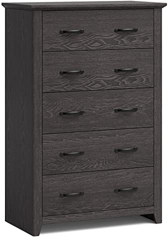 COSTWAY Wooden Chest of Drawers, 5-Drawer Dresser Storage Cabinet, Freestanding Vertical Tall Chest Cupboard Closet Organiser Unit for Bedroom, Living Room and Hallway, 79x42x119cm (Dark Grey)