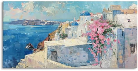 Paul Sinus Leinwandbild gerahmt 120x60cm Santorini Griechenland Mittelmeer Blau Sommer