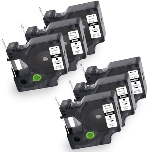 Molabel 6er Pack 45803 D1 Etikettenband 19 mm x 7 m Schwarz auf Weiß | Ersatz für S0720830 und Kompatibel mit Dymo LabelManager 350 360D 420P 450 500TS sowie LabelPoint 300 und 350