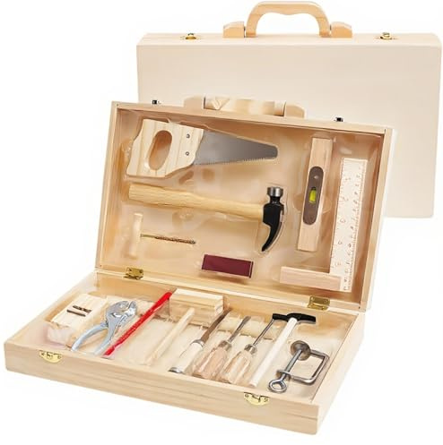 Forroby Kids Tool Set Toys Kit for Kids,Montessori Wooden Tool Box with Tools,Pretend Play Toy,Educational Role Play Toys Gifts for Toddlers Boys Girls 4 5 6 Year Old Birthday Presents