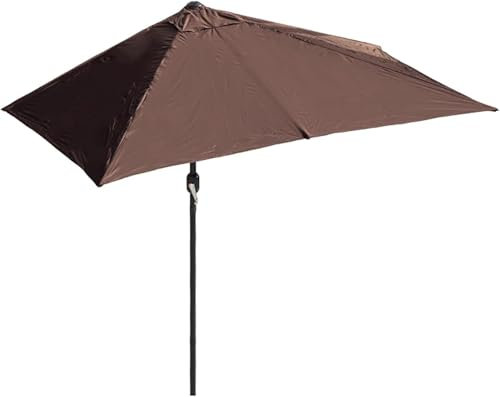 Parasol de Jardin Demi-rectangulaire 6,6 x 3,3 Pieds, 8 x 4,3 Pieds, Parasol Mural extérieur avec manivelle et 5 Nervures, Parasol de Protection UV pour Balcon, Porche, Marron, 200 x 100 cm