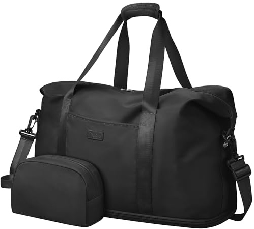 Expandable Travel Duffle Bag, Waterproof Weekender Overnight Bags for Women Men Hospital Bag for Women Labor Delivery Carry on Bag with Toiletry Bag for Travel Gym Airplanes(Black, Large)
