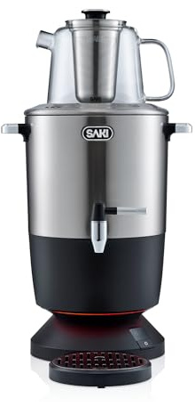 SAKI Chaiovar Electric Samovar - 4L Stainless Steel Electric Tea Maker, Temperature Display, Large Ceramic Teapot, Boil Dry & Auto Shut Off, Best for Persian, Russian, and Turkish Tea (Silver)