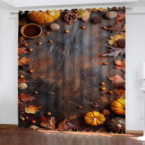 YZQGLHP Gardinen KüRbis Vorhänge Weihnachten Verdunklungsvorhänge Schiebe Schallschutz Vorhang mit Ösen für Schlafzimmer Wohnzimmer H245 x B140 cm 2 teiliges Set