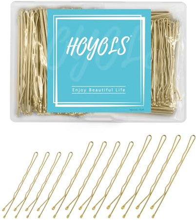 HOYOLS Blonde Bobby Pins, Goldene Haarnadeln, Versch. Größen, 150 Stück | 5/6/7 cm Haarnadeln, Fester Halt für Hochsteckfrisuren & Dutts bei Damen, Stylingwerkzeuge für Hochzeit und Friseursalons