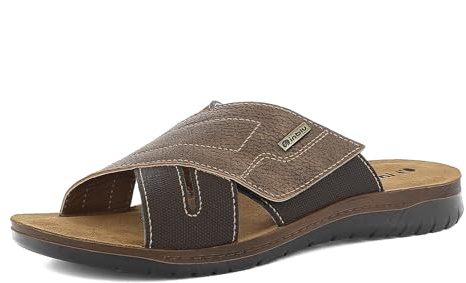 inblu Homme Ciabatte Uomo Con Incrocio E Chiusura A Strappo, Plantare in Vera Pelle Mule