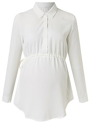 Camiseta de maternidad con dobladillo irregular en el suelo, informal, manga larga, cuello redondo, camiseta básica para lactancia materna K Leggins, Blanco, XL