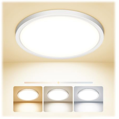 Tyreses Plafonnier LED Rond, 3 Températures de Couleur, Ø18 cm | 12 W, CRI > 80, Sans scintillement, Faible éblouissement, IP54, Installation facile, Pour cuisine, Salle de bain, Couloi