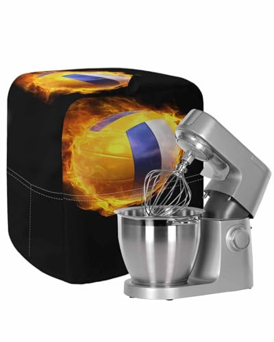 Volleyball Stand Mixer Dust Cover with Storage Pocket & Handles,Modern Buruning Flame Sport Black Background Fits All Tilt Head & Bowl Lift Kitchen Appliance Cover Organizer Bag Accessories,6-8 Quart