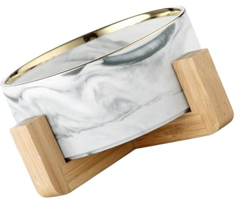 Parliky Gamelle en Céramique pour Chat Support en Bois de Style Nordique, Sûre pour Aliments, Pratique et Élégante pour Animaux Domestiques et Petits Chiens