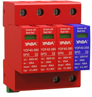 3+1 Surge Protective Device 385V 40kA, DIN Rail, Type 2 AC SPD for 208Y/120V 3-Phase Systems, Lightning Surge Protector for Industrial Equipment and Control Panels