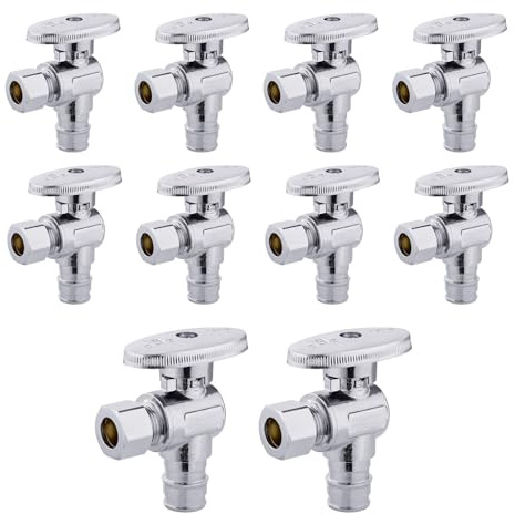 Niikappu 10 Pack 1/2 Pex Expansion x 3/8 OD Compression Angle Stop Valve, 1/4 Turn Pex A Angle Valves, Premium Shut Off Valve, Heavy Duty Brass for Toilet Bidet, Sink, Washing Machine