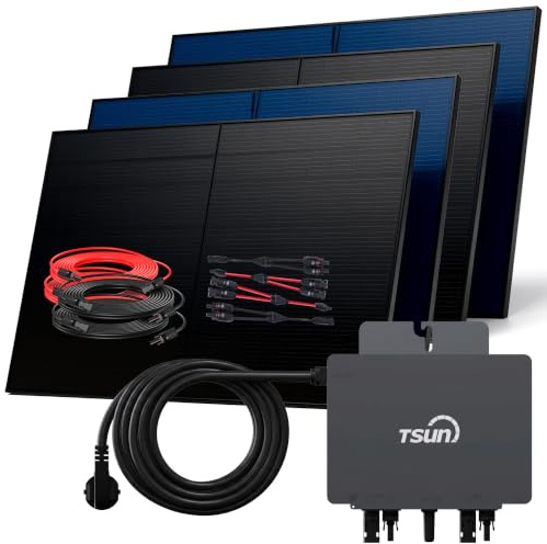 SUNNIVA® 2000W Balkonkraftwerk BIFAZIAL FULLBLACK komplett Steckdose TSUN 800 Watt Wechselrichter, Solaranlage Komplettset, 4x 500W N-Type Glas Bifacial Solarmodule, 5m Kabel & 4x 2.5m Solarkabel