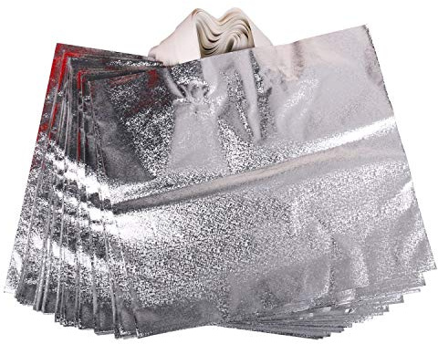 Gesodant Merchandise Bags,Retail Clothing Grocery Boutique Shopping Bags with Handles,Gift Bag, Size 15.7 x 14.2, Set Of 50 - Silver