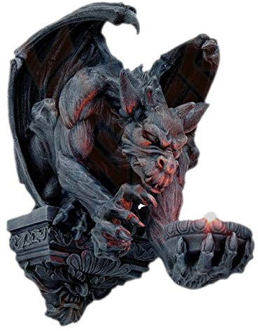 VOGLER Joh. Vogler GmbH Großer Teelichthalter Gargoyle für die Wand 32 cm Figur Wasserspeier Drache, Mehrfarbig, Polyresin, Wandmontage, Feste, Feierlichkeiten