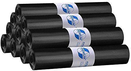 DEISS 15004 - Lote de 10 bolsas de basura (120 L, 25 unidades por rollo/LDPE reciclado), color negro