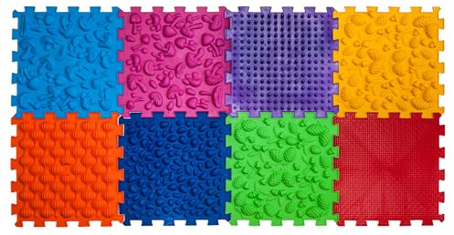 Tappetini ortopedici per massaggi sensoriali e strutturali Puzzle Mix, 8 pezzi.