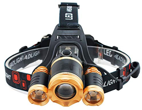 Linterna frontal LED de 15000 lúmenes, súper brillante, linterna recargable resistente al agua, con zoom, para ciclismo, caminar, camping, senderismo, pesca, lectura nocturna (dorado)