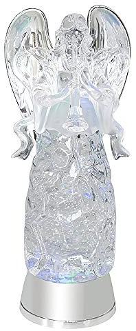 Eldnacele Snow Globe Angels with Trumpet, Lighted Water Glittering Swirling Crystal Angel Statue(Timer), Battery Operated Sparkling Multi-Color Changing Praying Angel Figurine for Christmas Decoration