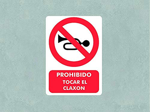 Pack 5 Señales de Prohibido Tocar el Claxon | Medida 21x29,70cm | Señaletica en Vinilo Adhesivo Monomérico | Duradera y Económica