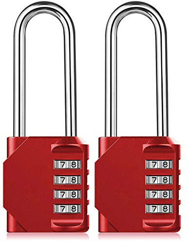 BeskooHome Kombinations-Vorhängeschloss, robustes Zahlenschloss, 6,5 cm lang, Bügelschloss, 4-stellig, zurücksetzbar, Zahlenschloss für Schule, Fitnessstudio, Outdoor-Schuppen, Schrank, Tor (rot)