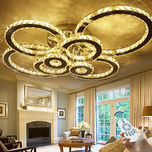 Lampada da soffitto a LED in cristallo, moderna 8 anelli, 62 W, in acciaio inox, per sala da pranzo, camera da letto, soggiorno, villa, cucina, lampadario da ufficio, lampada a sospensione