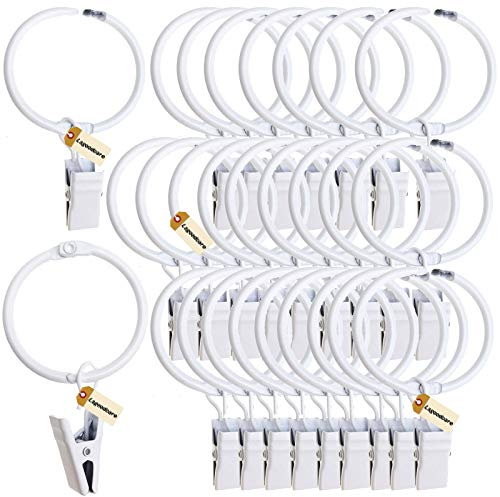 Lsgoodcare 30Pcs Clip per tende apribili con anelli bianchi 50mm, clip ad anello per decorazione tende in metallo resistente