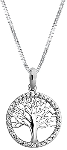 Avesano Damen Kette Lebensbaum Halskette 925 Silber Anhänger mit Zirkonia Edelsteine Ketten Länge 43cm 401006-045