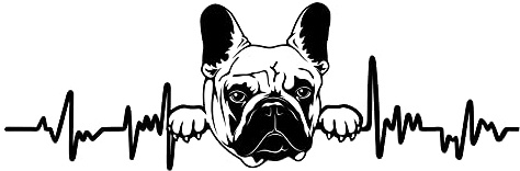 Aufkleber Herzschlag Tiere Breite 27cm Lifeline Heartbeat Deko Sticker Selbstklebend für Auto Kühlschrank Laptop Autoaufkleber K150 (Schwarz Glanz, 10 Französische Bulldogge)