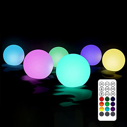 6 PCS Luci Galleggianti Piscina, Piscina Giardino LED Sfera Luminose, IP68, impermeabili, galleggianti, 16 colori RGB, per vasca da bagno, luce notturna a LED per vasca idromassaggio, 8 cm