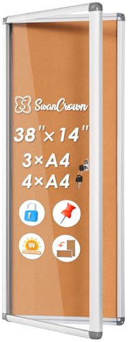 SWANCROWN Locking Bulletin Board Tamper-Proof Notice Board Cork Display Case Wall-Mounted for K12 Office Dentists, 38x14 inch