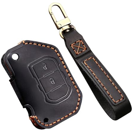 ontto Autoschlüssel Hülle Cover Passt für Wrangler JL Gladiator JT 2018-2021 Zubehör Schutzhülle Leder Schlüsselhülle Schlüsselanhänger Schlüssel Schutz Etui 2 Tasten-Schwarz