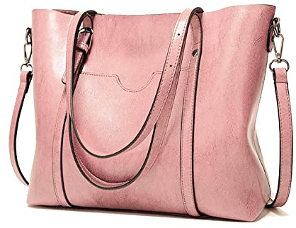 Aileese Womens Handbags Soft Leather Large Capacity Retro Vintage Top-Handle Casual Pocket Tote Shoulder Cross-Body Bags Pink