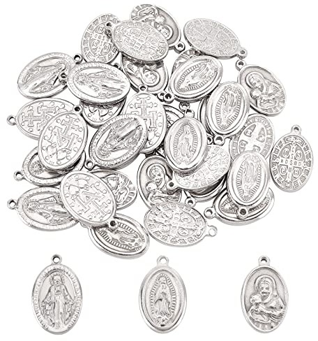 UNICRAFTALE 36pcs 3 Stil Oval Jungfrau Maria Anhänger Edelstahl Anhänger Metall Jungfrau Maria Charms Halskette Anhänger Für DIY DIY Weihnachten Halskette Armband Schmuckherstellung, 1.6mm Loch
