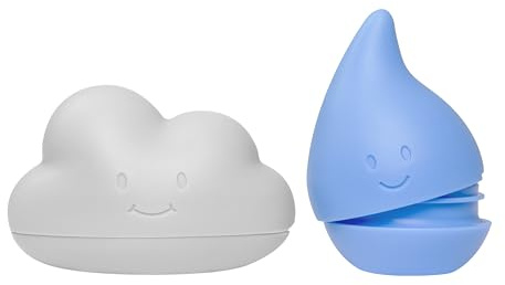 Ubbi Cloud and Rain Droplet Bath Squeeze Toys, Set of 2, Baby Bath Accessory, Water Toys for Toddler Bath Time Play, Muted Blue and White